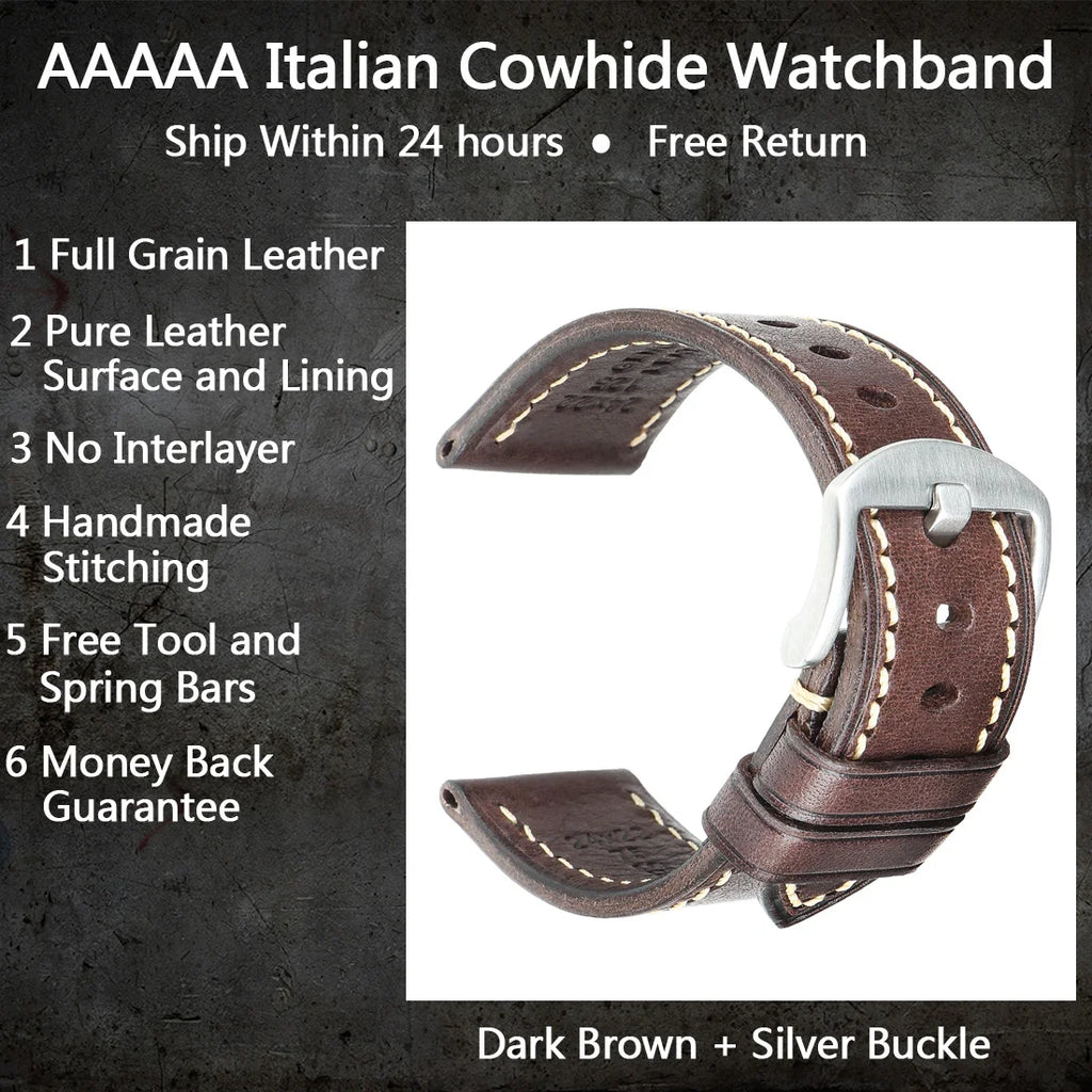 Luxury Handmade Watch Band Genuine Cow Leather Watch Strap With Butterfly Buckle Bracelet For Hamilton SEIKO Citizen Watchbands