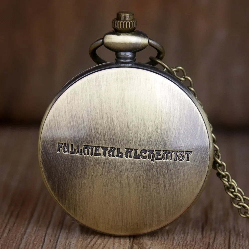 Antique FullMetal Alchemist Edward Elric Cosplay Quartz Pocket Watch with Pendant Necklace Men Women Fob Watch