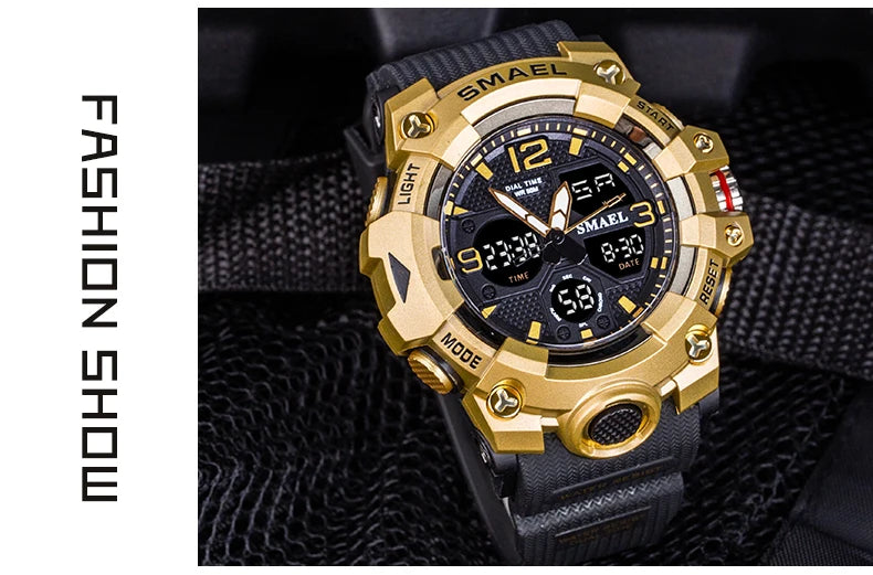 Sport Watch Military Watch For Men Alarm Clock Stopwatch LED Digital Back Light Dual Time Display 8008 Men's Watches Waterproof