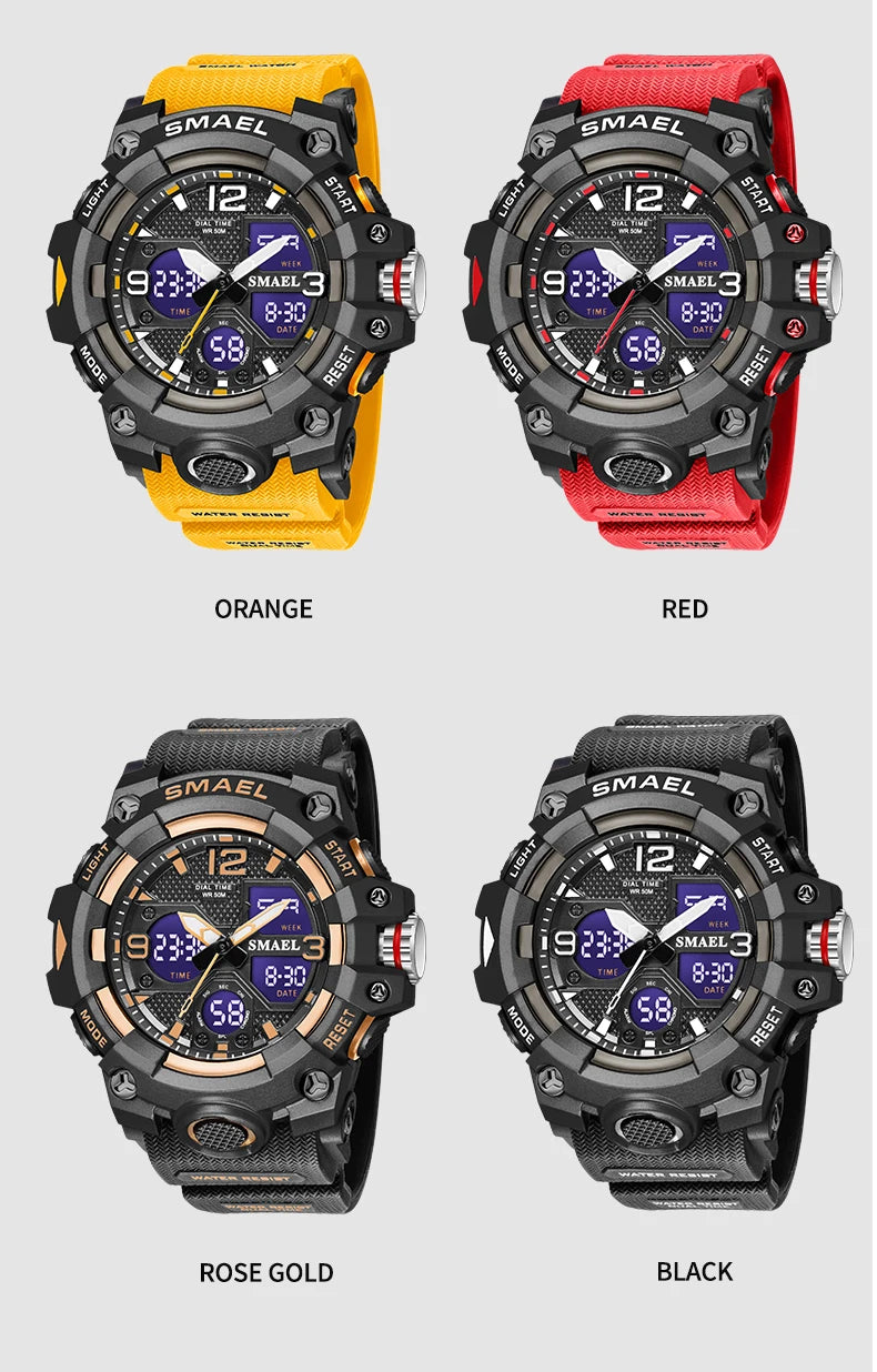 Sport Watch Military Watch For Men Alarm Clock Stopwatch LED Digital Back Light Dual Time Display 8008 Men's Watches Waterproof