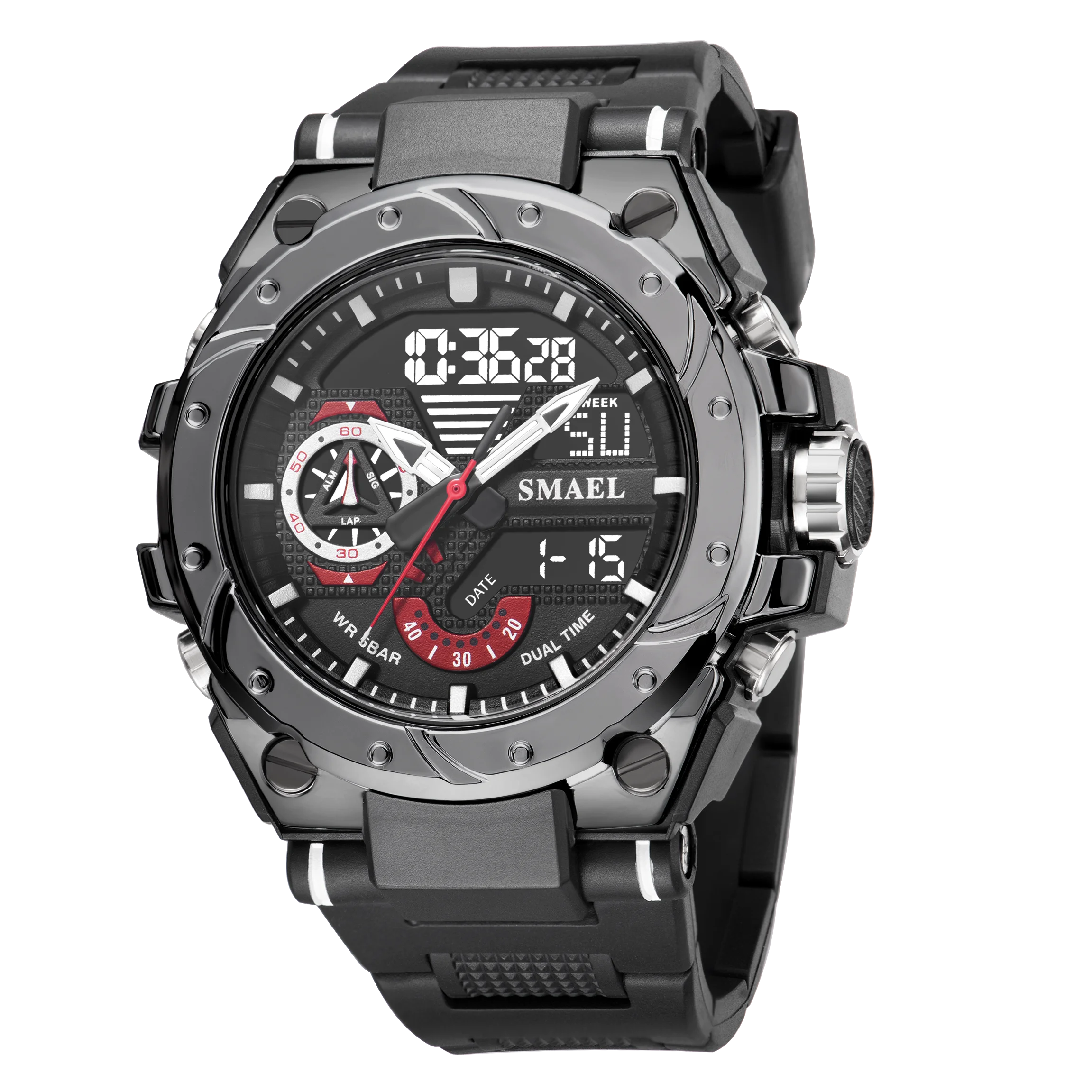 Quartz Watch For Men SMAEL Wristwatches Watcholorful Red Bracelet 50M Waterproof Alarm Clock Analog Digitals 8060 Sport Watches
