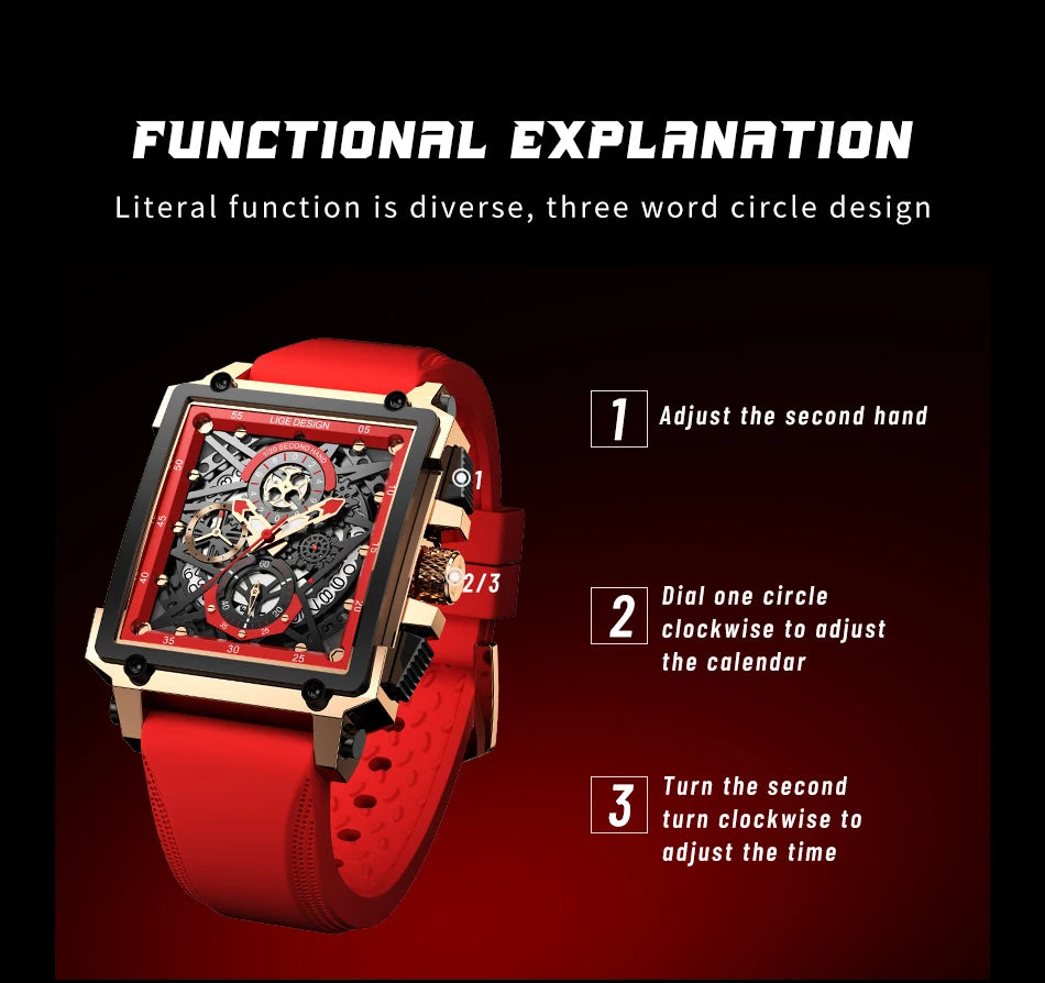 2025 New LIGE Men Watches Top Brand Luxury Hollow Square Sport Watch For Men Fashion Silicone Strap Waterproof Quartz WristWatch