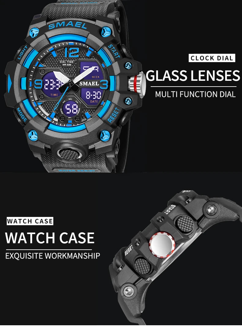Sport Watch Military Watch For Men Alarm Clock Stopwatch LED Digital Back Light Dual Time Display 8008 Men's Watches Waterproof