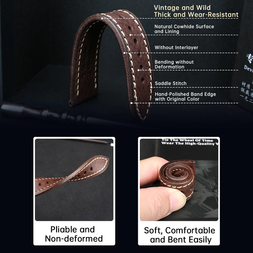 Luxury Handmade Watch Band Genuine Cow Leather Watch Strap With Butterfly Buckle Bracelet For Hamilton SEIKO Citizen Watchbands