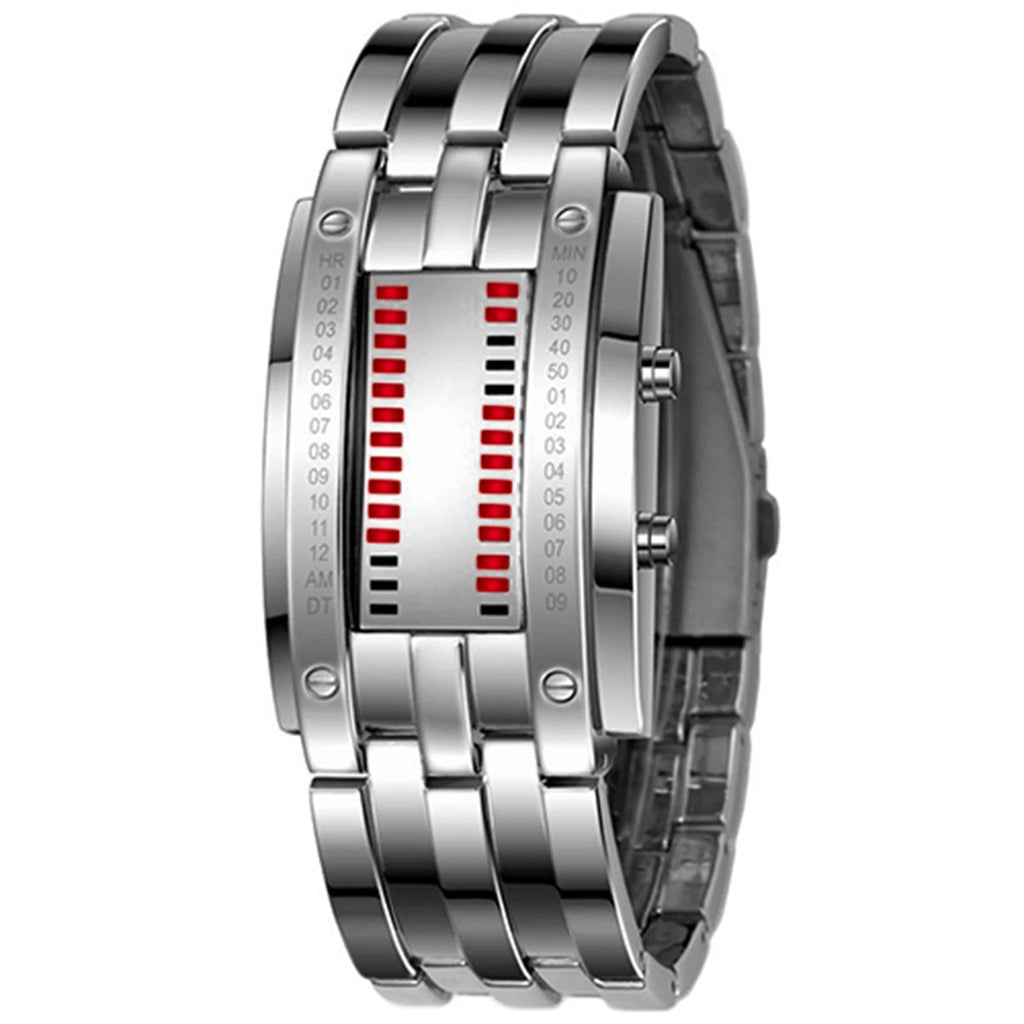 Fashion Couple Watch Men Women Luxury Watch Lovers Stainless Steel Clock LED Date Bracelet Watch Binary Wristwatch Sport Watches