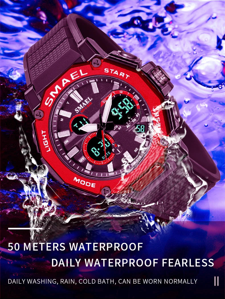 Quartz Watches Sports SMAEL Brand Male Clock Alarm 50M Waterproof Stopwatch LED Back Light Wristwatches 8047 Men Watch Sport