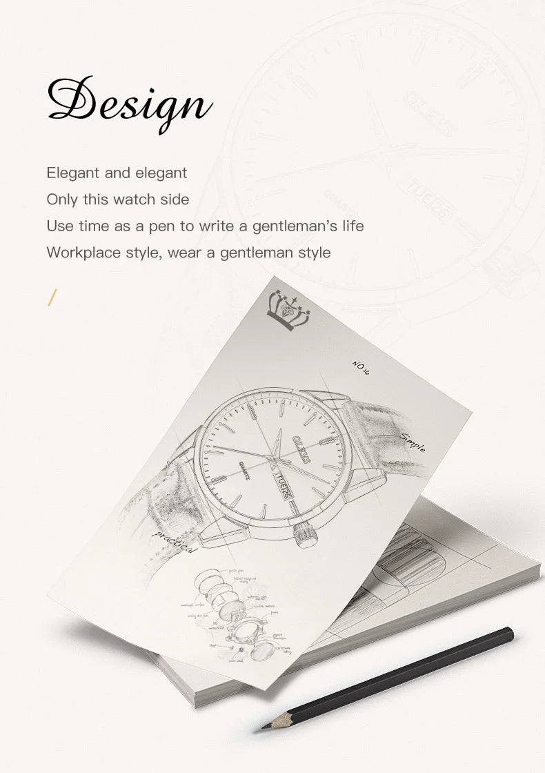 OLEVS  6898 Top Brand Quartz Watch for Men Leather Strap Waterproof Wristwatch Date Week Display Popular Casual Dress Men Watch