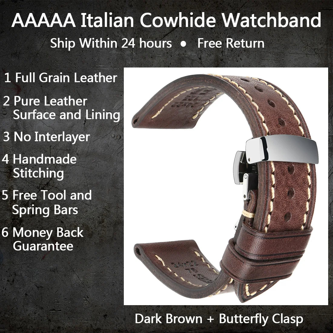 Luxury Handmade Watch Band Genuine Cow Leather Watch Strap With Butterfly Buckle Bracelet For Hamilton SEIKO Citizen Watchbands