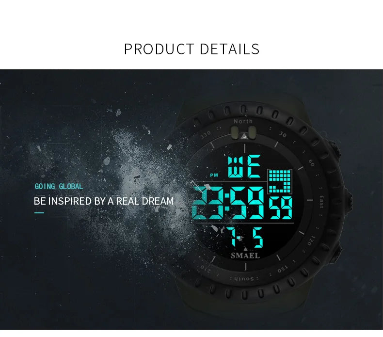 SMAEL 1237 Men's Analog Digital Dual Display Sport Watch - 50M Waterproof LED Alarm Stopwatch Chronograph Shock Resistant
