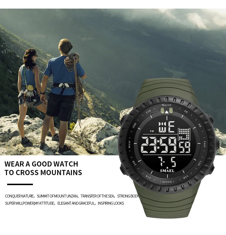 SMAEL 1237 Men's Analog Digital Dual Display Sport Watch - 50M Waterproof LED Alarm Stopwatch Chronograph Shock Resistant