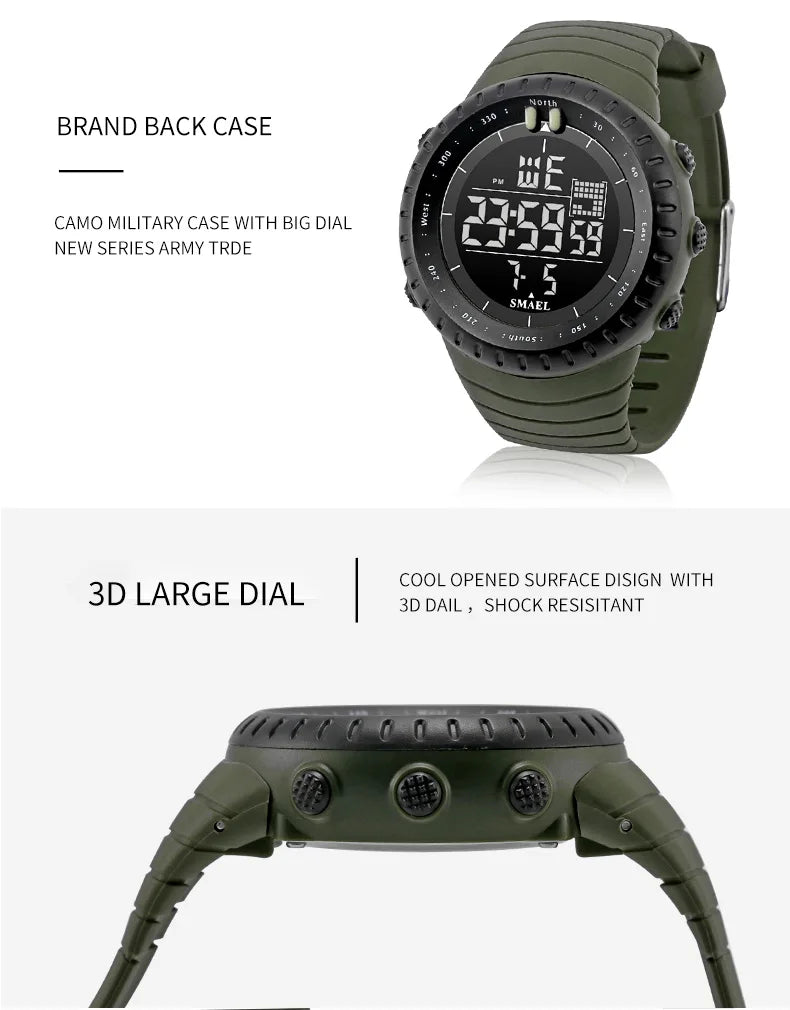 SMAEL 1237 Men's Analog Digital Dual Display Sport Watch - 50M Waterproof LED Alarm Stopwatch Chronograph Shock Resistant