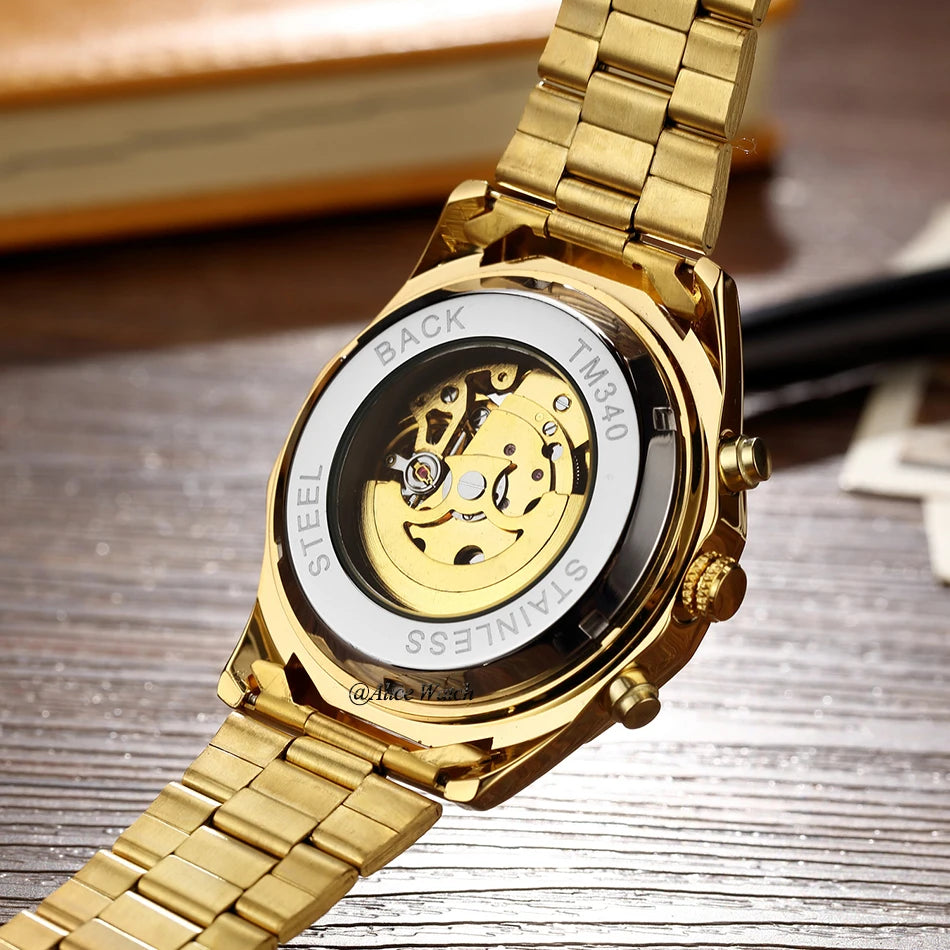 Silver Gold Automatic Mechanical Men's Watch Skeleton Top Luxury Brand Stainless Steel Luminous Male Clock Relogios Masculino