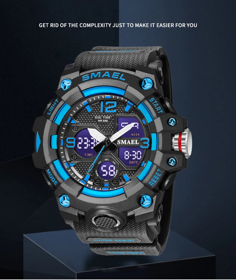 Sport Watch Military Watch For Men Alarm Clock Stopwatch LED Digital Back Light Dual Time Display 8008 Men's Watches Waterproof