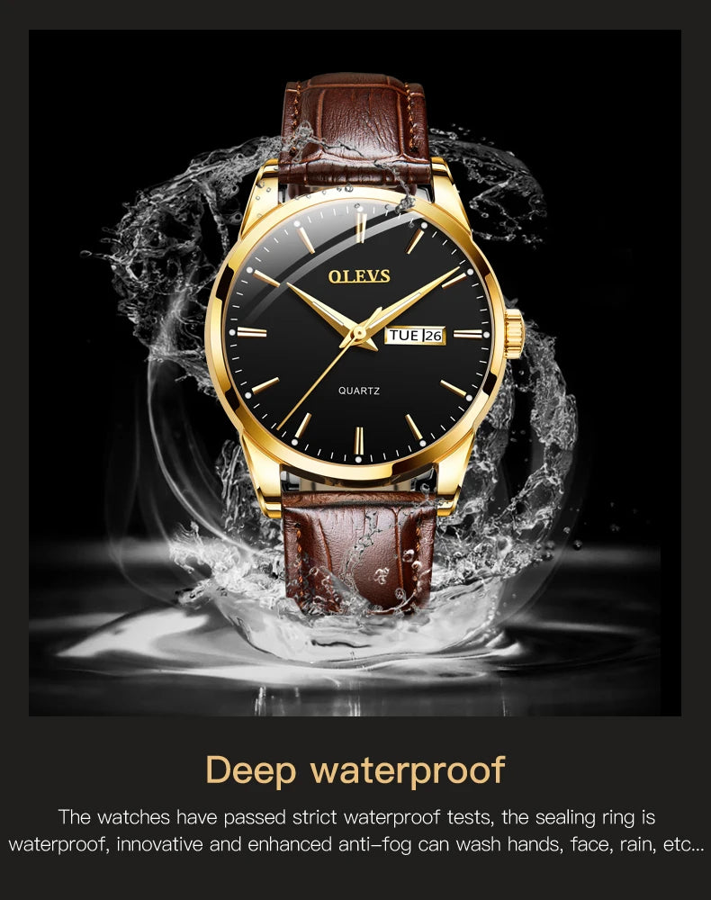 OLEVS  6898 Top Brand Quartz Watch for Men Leather Strap Waterproof Wristwatch Date Week Display Popular Casual Dress Men Watch