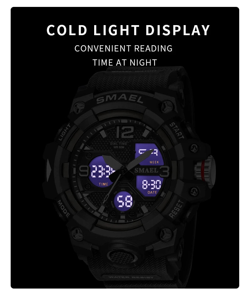Sport Watch Military Watch For Men Alarm Clock Stopwatch LED Digital Back Light Dual Time Display 8008 Men's Watches Waterproof