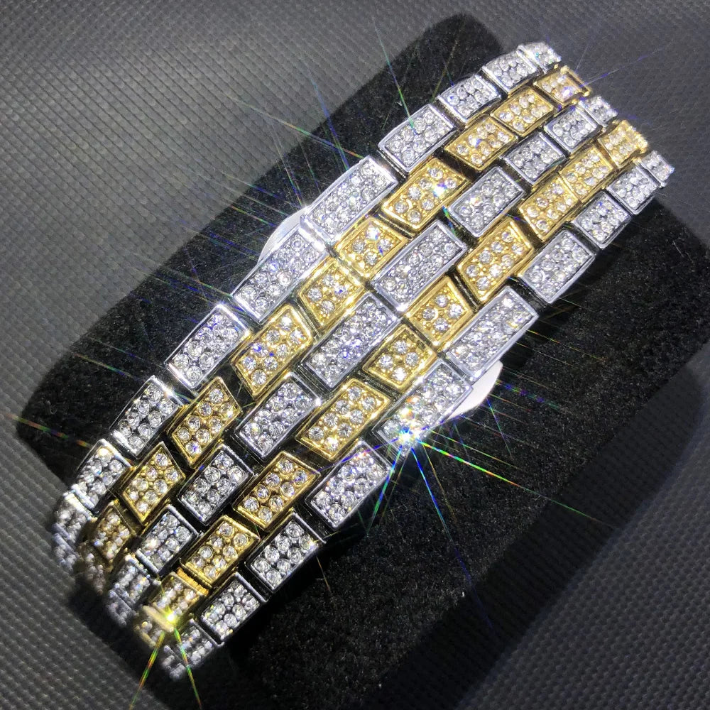 Luxury Ice Out Mens Watches Popular Tonneau Full Diamond Silver Geneva Male Watch Hip Hop Original Waterproof relogio masculino