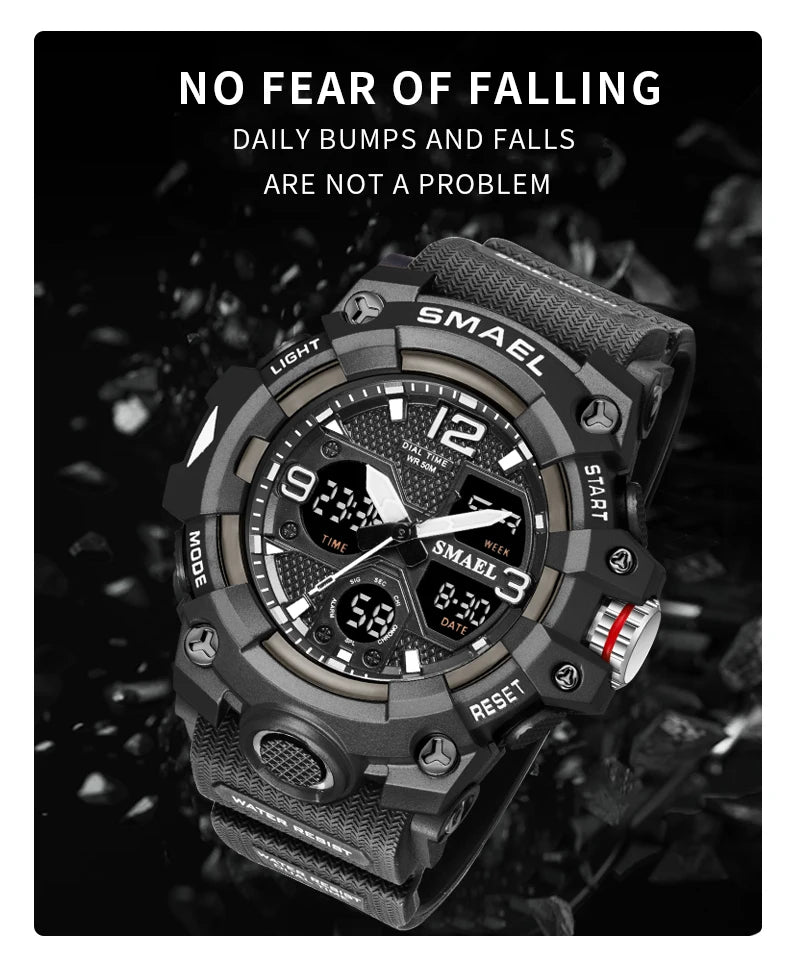 Sport Watch Military Watch For Men Alarm Clock Stopwatch LED Digital Back Light Dual Time Display 8008 Men's Watches Waterproof