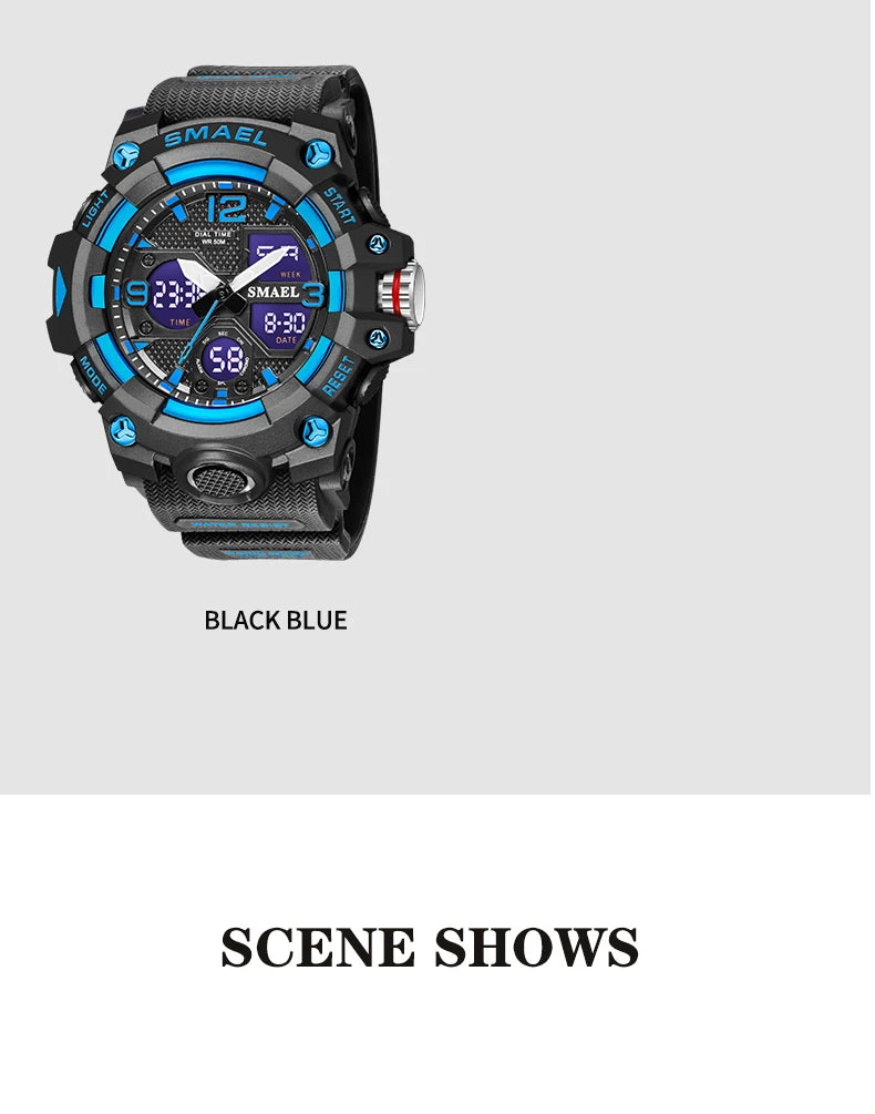 Sport Watch Military Watch For Men Alarm Clock Stopwatch LED Digital Back Light Dual Time Display 8008 Men's Watches Waterproof
