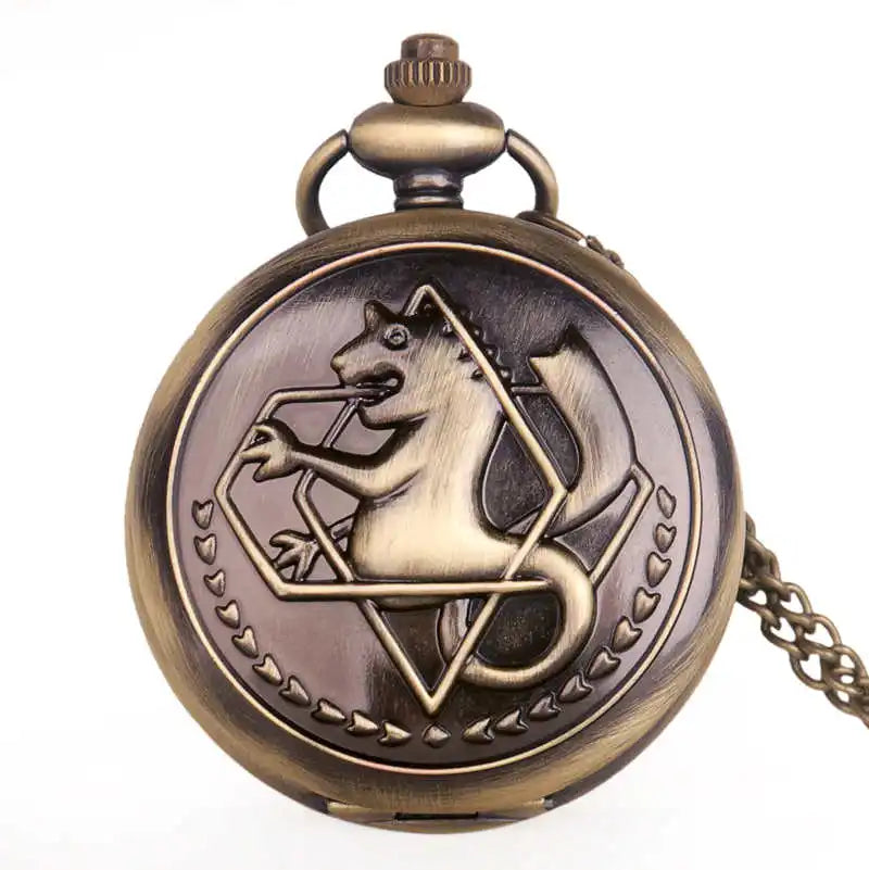 Antique FullMetal Alchemist Edward Elric Cosplay Quartz Pocket Watch with Pendant Necklace Men Women Fob Watch
