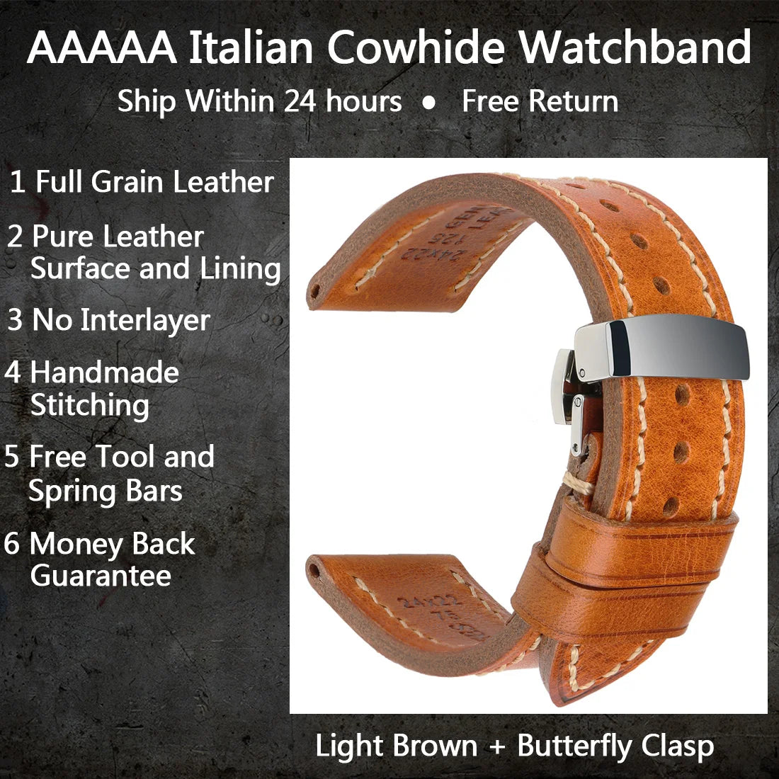 Luxury Handmade Watch Band Genuine Cow Leather Watch Strap With Butterfly Buckle Bracelet For Hamilton SEIKO Citizen Watchbands