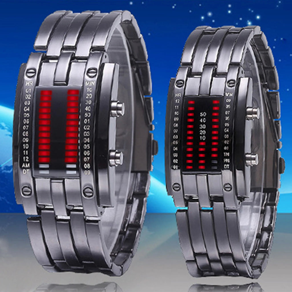 Fashion Couple Watch Men Women Luxury Watch Lovers Stainless Steel Clock LED Date Bracelet Watch Binary Wristwatch Sport Watches