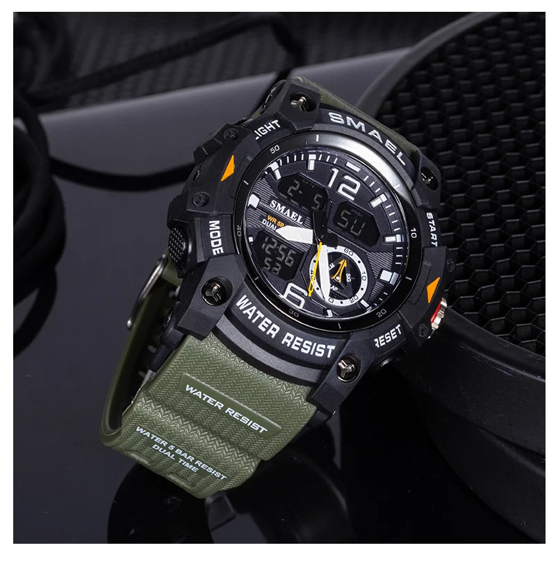 SMAEL 8007 Men's Analog Digital Dual Display Sport Watch - 50M Waterproof LED Backlight Alarm Stopwatch Chronograph Shockproof