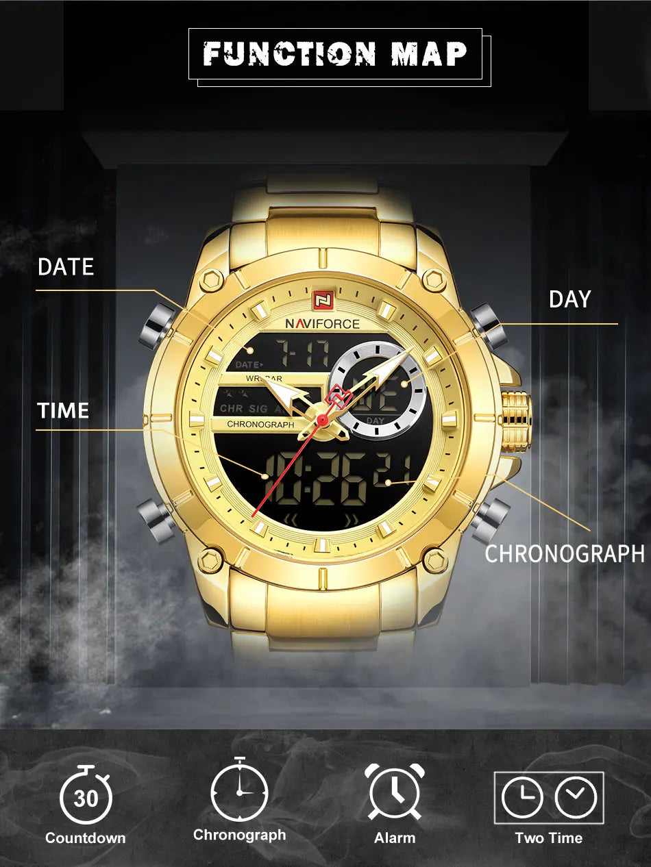 NAVIFORCE Luxury Original Sports Wrist Watch For Men Waterproof Digital Fashion Watches Male Relogio Masculino 9163 Free Shiping