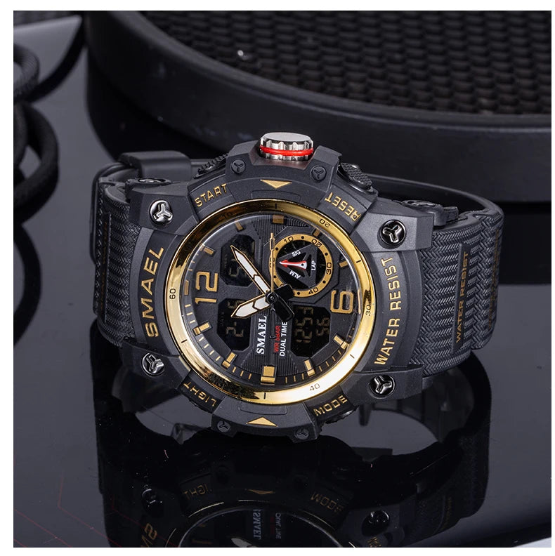 SMAEL 8007 Men's Analog Digital Dual Display Sport Watch - 50M Waterproof LED Backlight Alarm Stopwatch Chronograph Shockproof