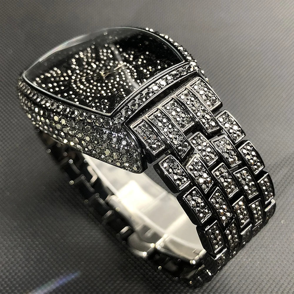 Luxury Ice Out Mens Watches Popular Tonneau Full Diamond Silver Geneva Male Watch Hip Hop Original Waterproof relogio masculino