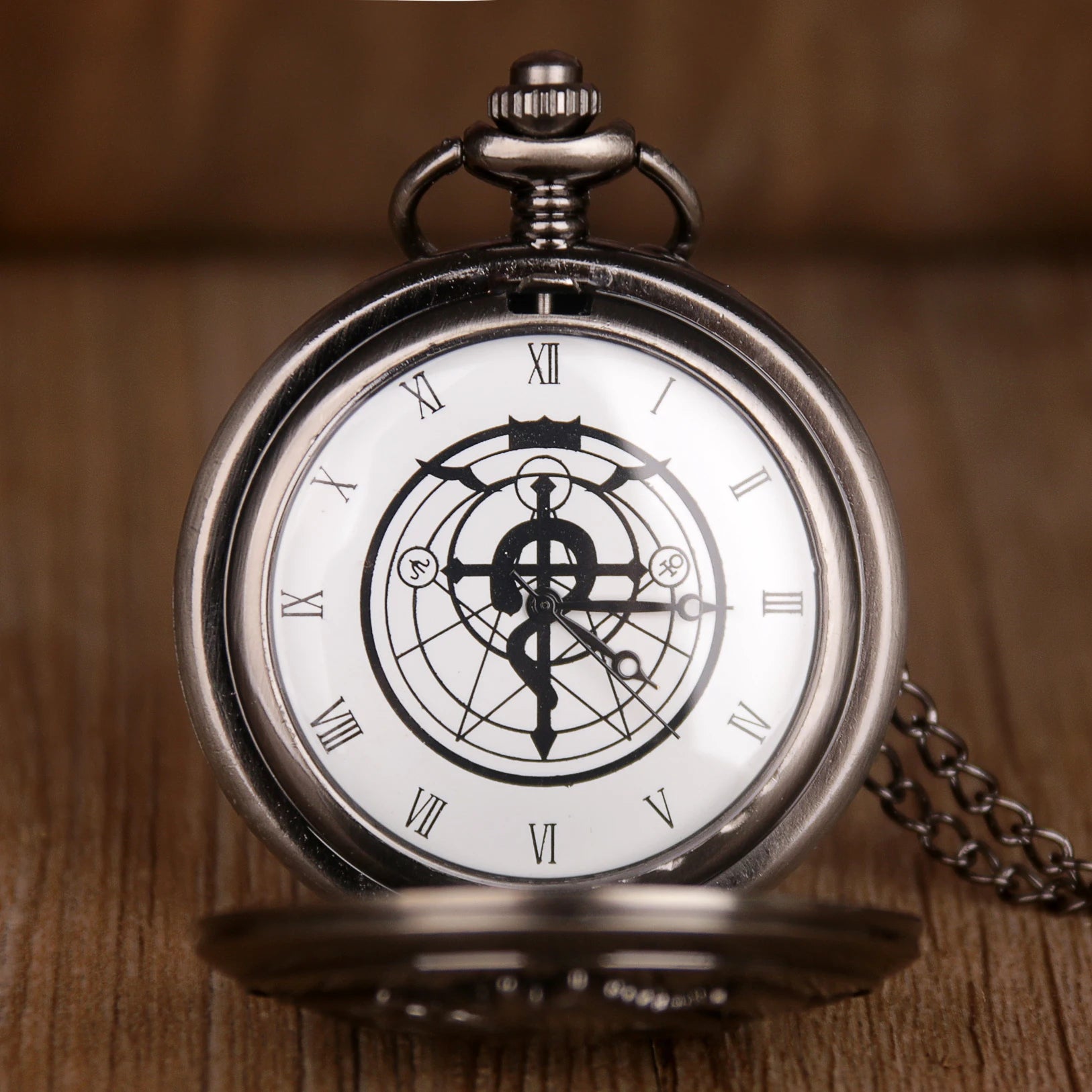 Antique FullMetal Alchemist Edward Elric Cosplay Quartz Pocket Watch with Pendant Necklace Men Women Fob Watch