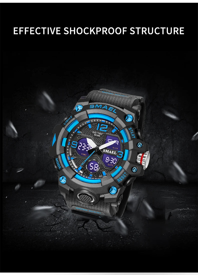 Sport Watch Military Watch For Men Alarm Clock Stopwatch LED Digital Back Light Dual Time Display 8008 Men's Watches Waterproof