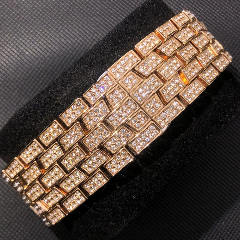 Luxury Ice Out Mens Watches Popular Tonneau Full Diamond Silver Geneva Male Watch Hip Hop Original Waterproof relogio masculino