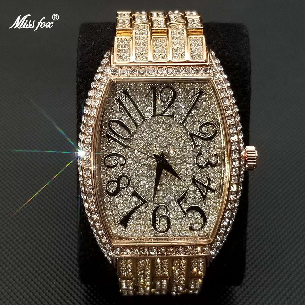Luxury Ice Out Mens Watches Popular Tonneau Full Diamond Silver Geneva Male Watch Hip Hop Original Waterproof relogio masculino