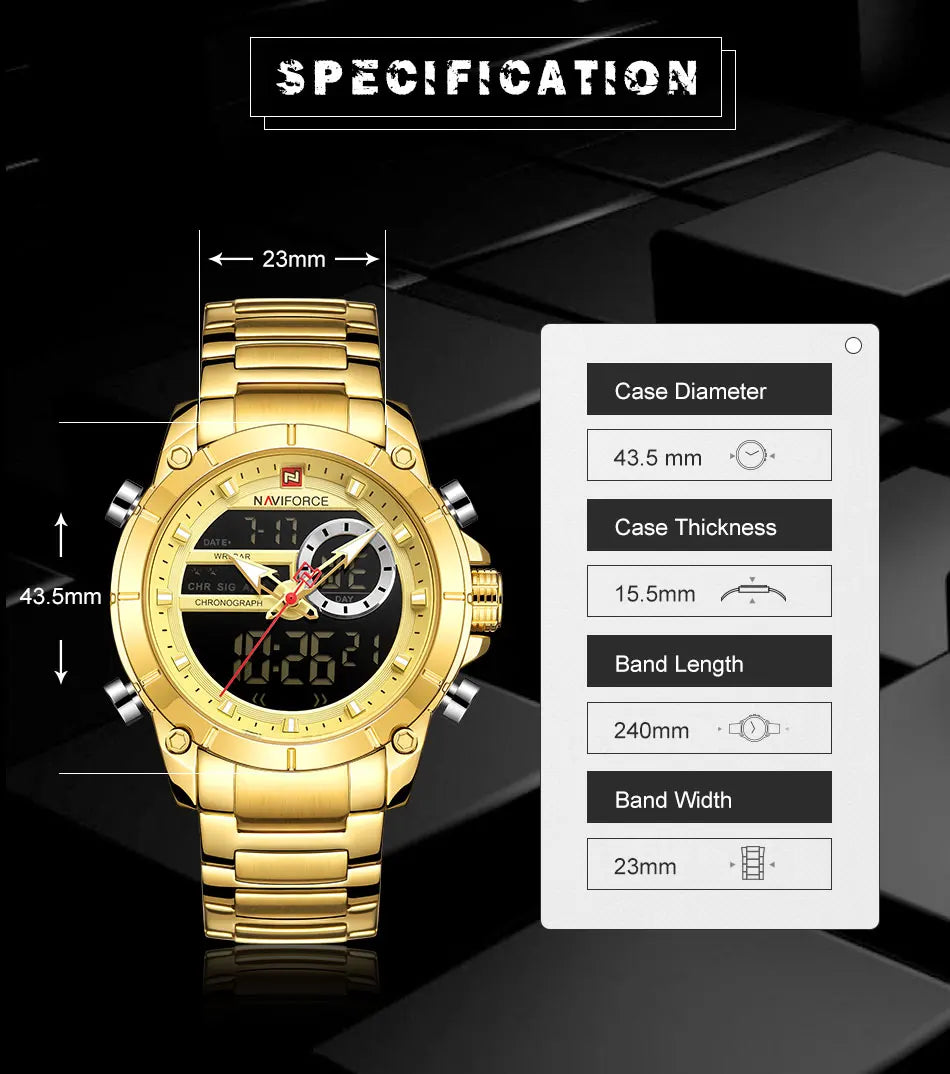 NAVIFORCE Luxury Original Sports Wrist Watch For Men Waterproof Digital Fashion Watches Male Relogio Masculino 9163 Free Shiping