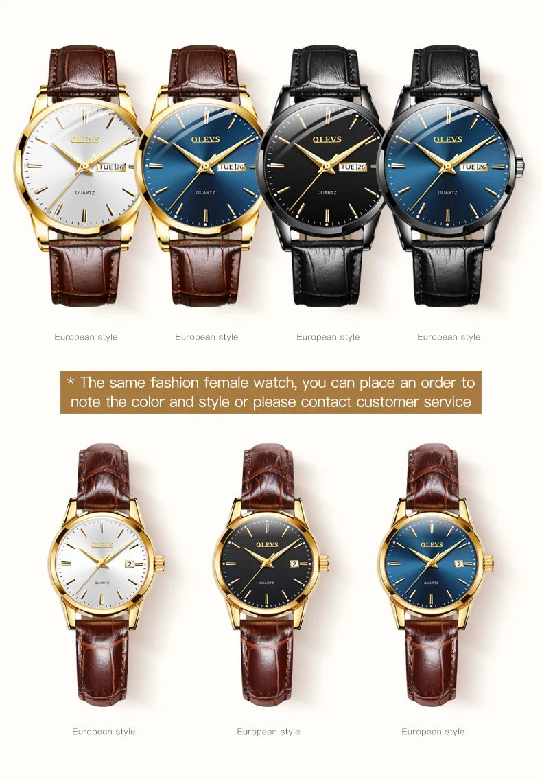 OLEVS  6898 Top Brand Quartz Watch for Men Leather Strap Waterproof Wristwatch Date Week Display Popular Casual Dress Men Watch