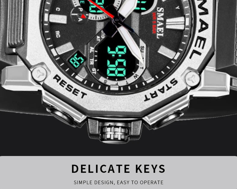 Quartz Watches Sports SMAEL Brand Male Clock Alarm 50M Waterproof Stopwatch LED Back Light Wristwatches 8047 Men Watch Sport