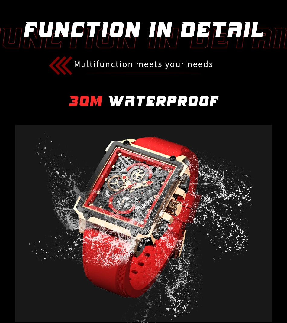 2025 New LIGE Men Watches Top Brand Luxury Hollow Square Sport Watch For Men Fashion Silicone Strap Waterproof Quartz WristWatch