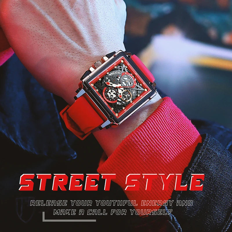2025 New LIGE Men Watches Top Brand Luxury Hollow Square Sport Watch For Men Fashion Silicone Strap Waterproof Quartz WristWatch