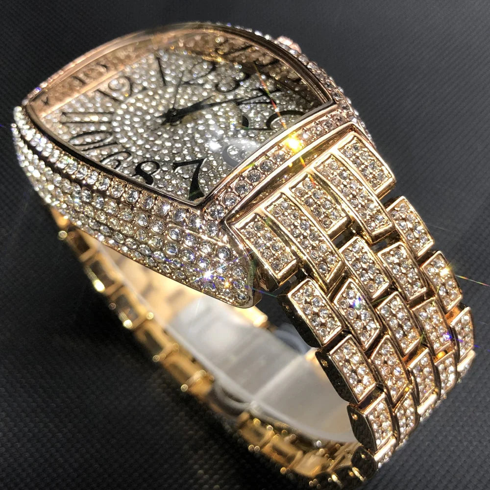 Luxury Ice Out Mens Watches Popular Tonneau Full Diamond Silver Geneva Male Watch Hip Hop Original Waterproof relogio masculino