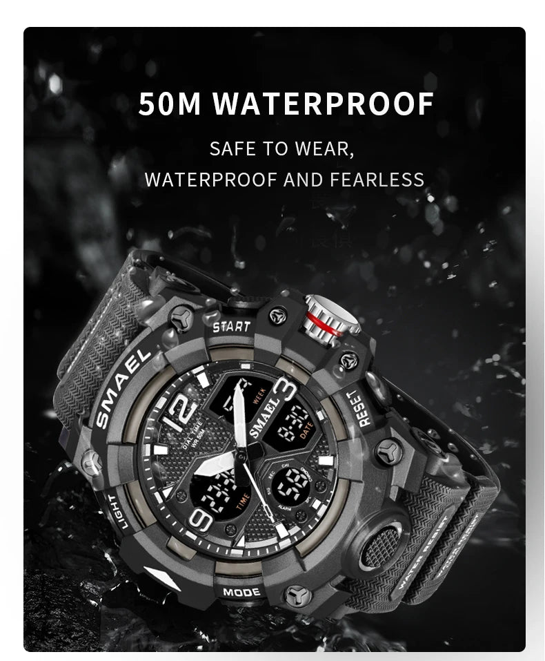 Sport Watch Military Watch For Men Alarm Clock Stopwatch LED Digital Back Light Dual Time Display 8008 Men's Watches Waterproof