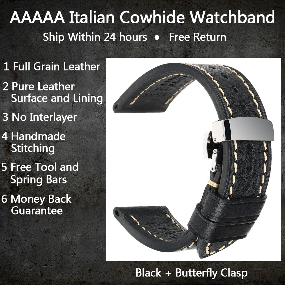 Luxury Handmade Watch Band Genuine Cow Leather Watch Strap With Butterfly Buckle Bracelet For Hamilton SEIKO Citizen Watchbands