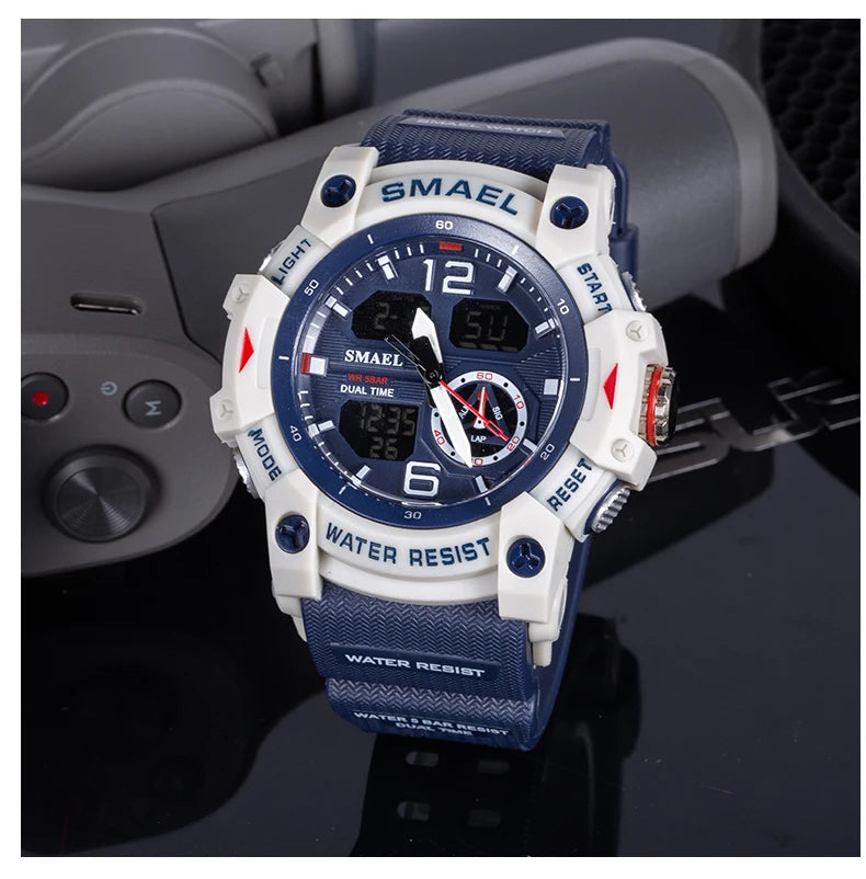 SMAEL 8007 Men's Analog Digital Dual Display Sport Watch - 50M Waterproof LED Backlight Alarm Stopwatch Chronograph Shockproof