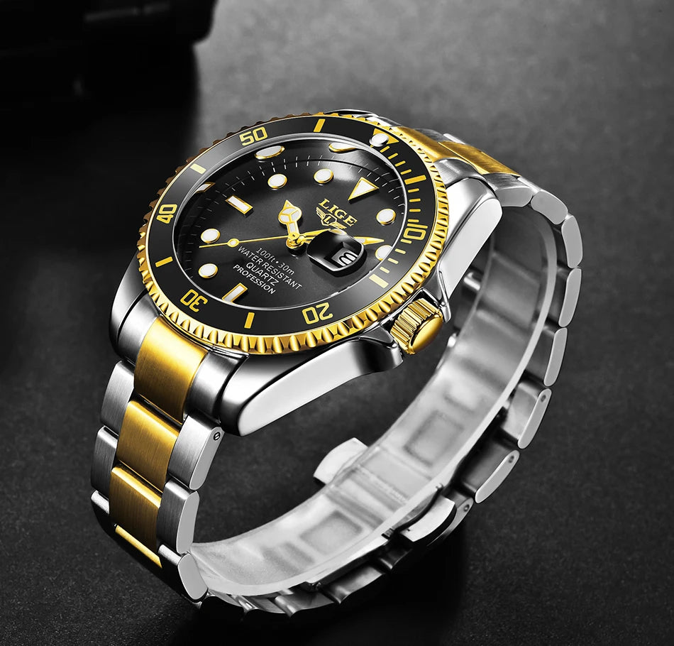 LIGE Top Brand Luxury Fashion Diver Watch Men 30ATM Waterproof Date Clock Sport Watches Mens Quartz Wristwatch Relogio Masculino