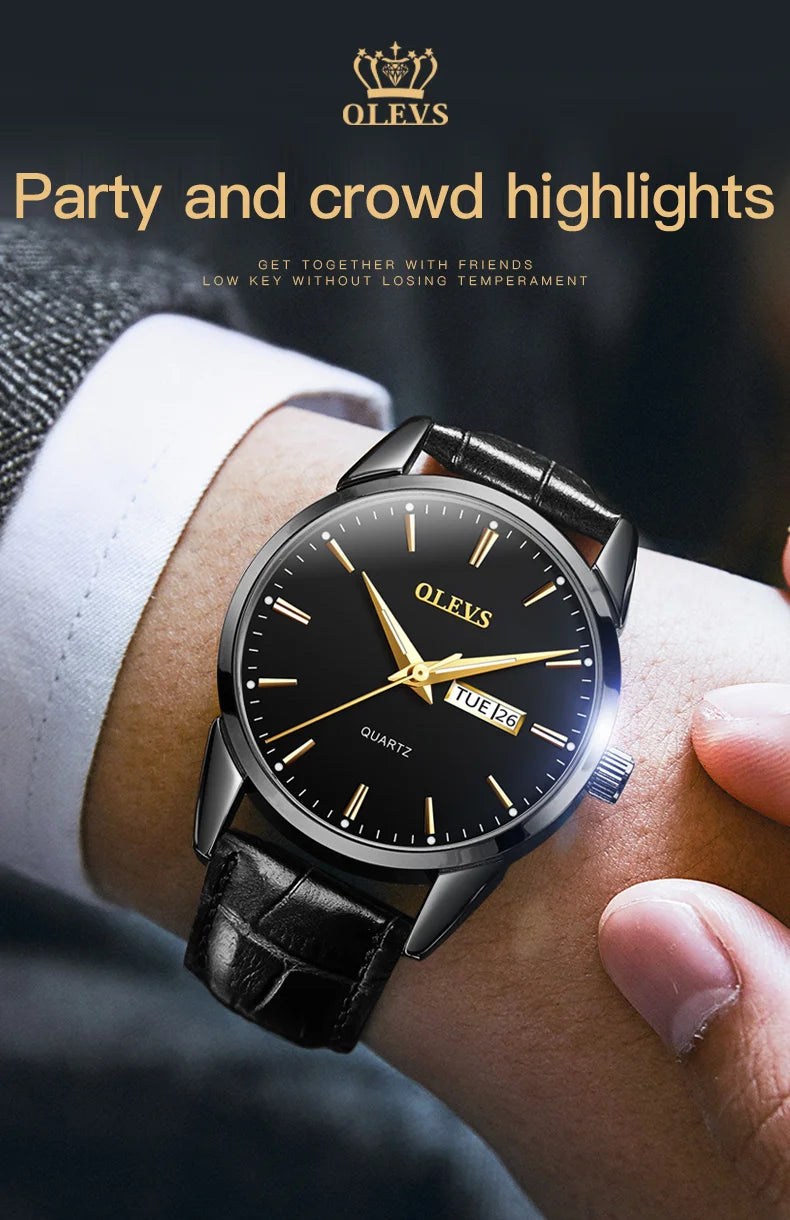 OLEVS  6898 Top Brand Quartz Watch for Men Leather Strap Waterproof Wristwatch Date Week Display Popular Casual Dress Men Watch