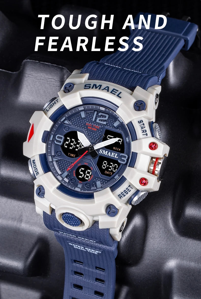 Sport Watch Military Watch For Men Alarm Clock Stopwatch LED Digital Back Light Dual Time Display 8008 Men's Watches Waterproof
