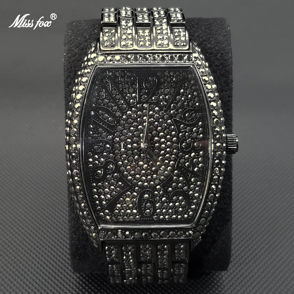 Luxury Ice Out Mens Watches Popular Tonneau Full Diamond Silver Geneva Male Watch Hip Hop Original Waterproof relogio masculino