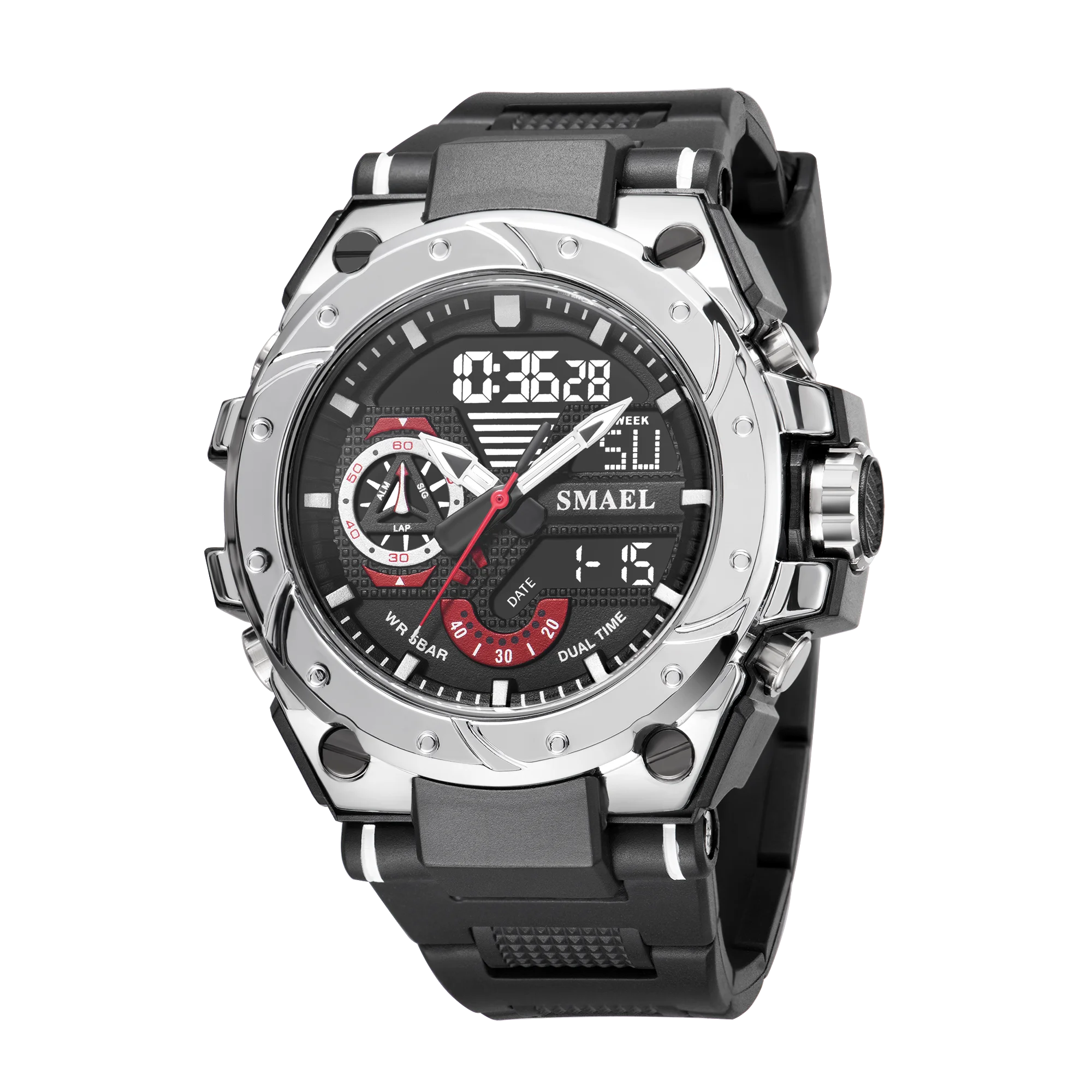 Quartz Watch For Men SMAEL Wristwatches Watcholorful Red Bracelet 50M Waterproof Alarm Clock Analog Digitals 8060 Sport Watches