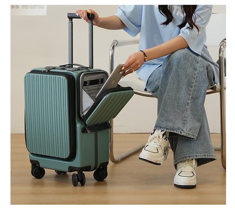 KLQDZMS Carry-on Suitcase Front Opening Laptop Boarding Case 20 Inch USB Charging Trolley Case Password Box Cabin Luggage