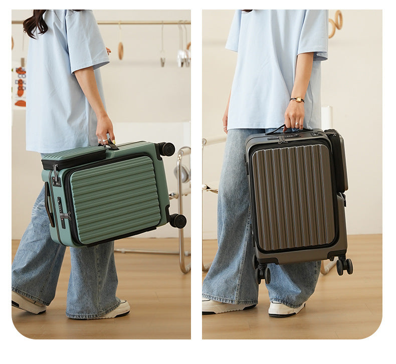 KLQDZMS Carry-on Suitcase Front Opening Laptop Boarding Case 20 Inch USB Charging Trolley Case Password Box Cabin Luggage