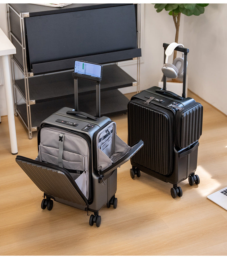 KLQDZMS Carry-on Suitcase Front Opening Laptop Boarding Case 20 Inch USB Charging Trolley Case Password Box Cabin Luggage